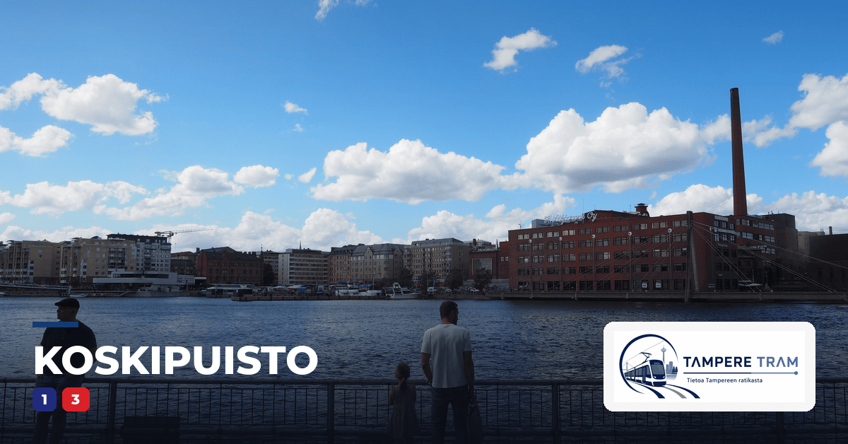 Tampereen ratikka Koskipuisto ratikkapysäkillä — linjat 1, 3