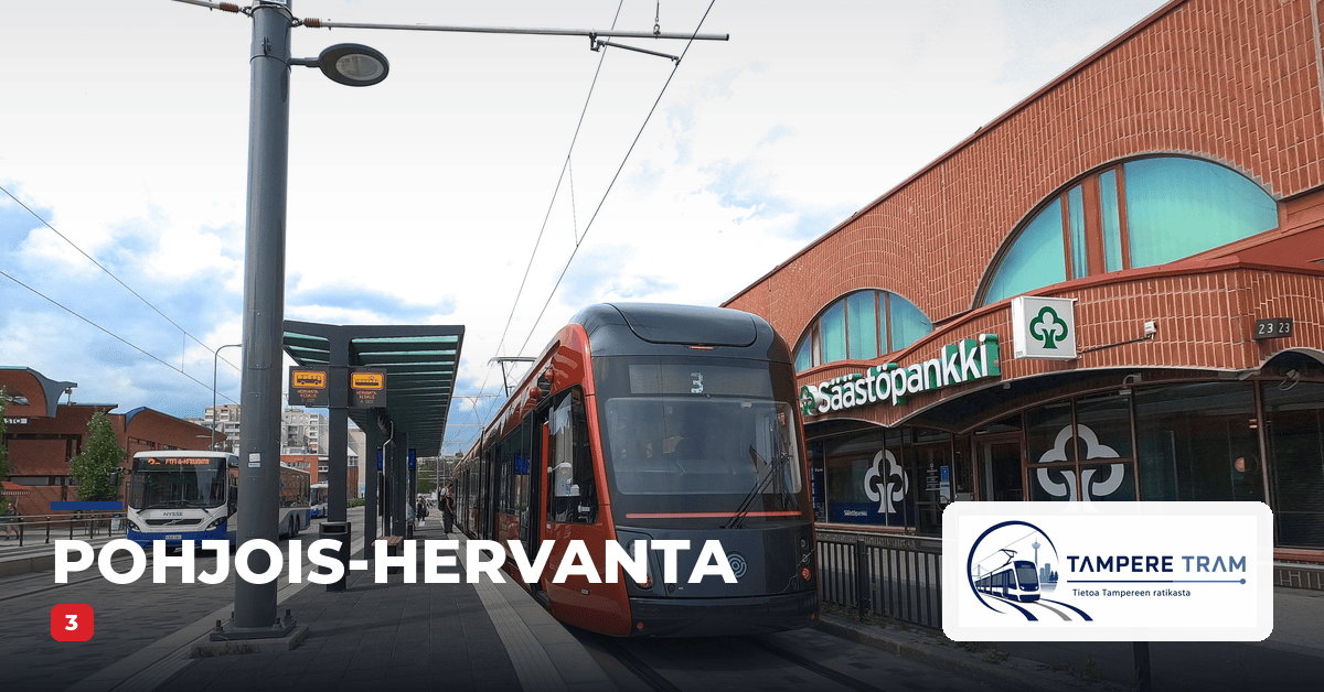 Tampereen ratikka Pohjois-Hervanta ratikkapysäkillä — linjat 3