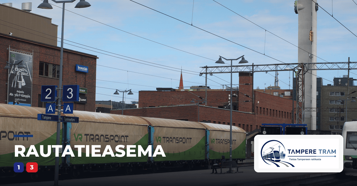 Tampereen ratikka Rautatieasema ratikkapysäkillä — linjat 1, 3